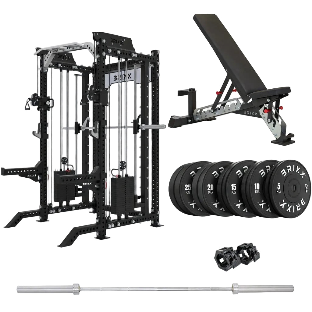 BRIXXX Apollo 4000 Functional Trainer, Bench, Plates & Barbell Package
