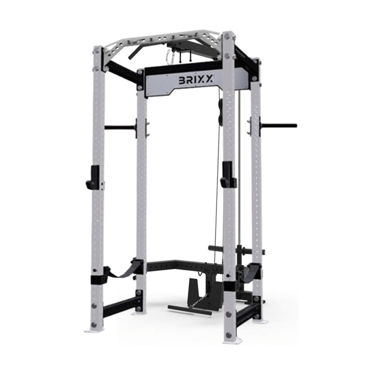 BRIXX Apollo Power Rack, Lat-Pulley & Low Row, Bench, Plates & Barbell Package