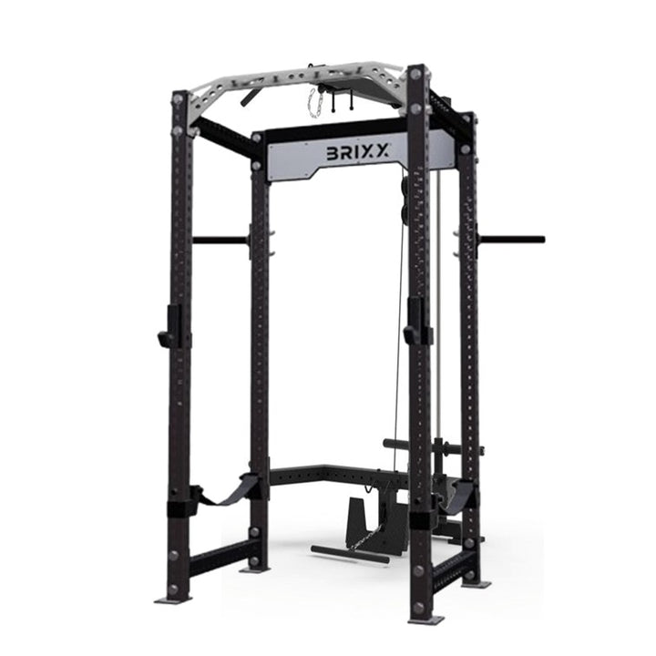 BRIXX Apollo Power Rack, Lat-Pulley & Low Row, Bench, Plates & Barbell Package