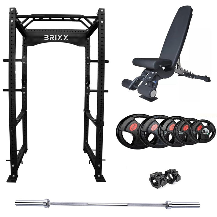 BRIXX Mammoth 2000 Power Rack, Bench, Plates & Barbell Package