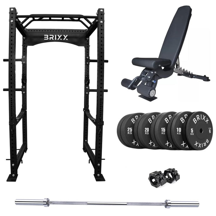 BRIXX Mammoth 2000 Power Rack, Bench, Plates & Barbell Package