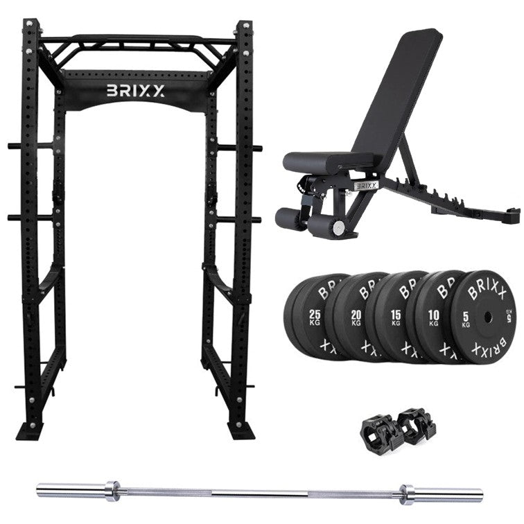 BRIXX Mammoth 2000 Power Rack, Bench, Plates Barbell Package