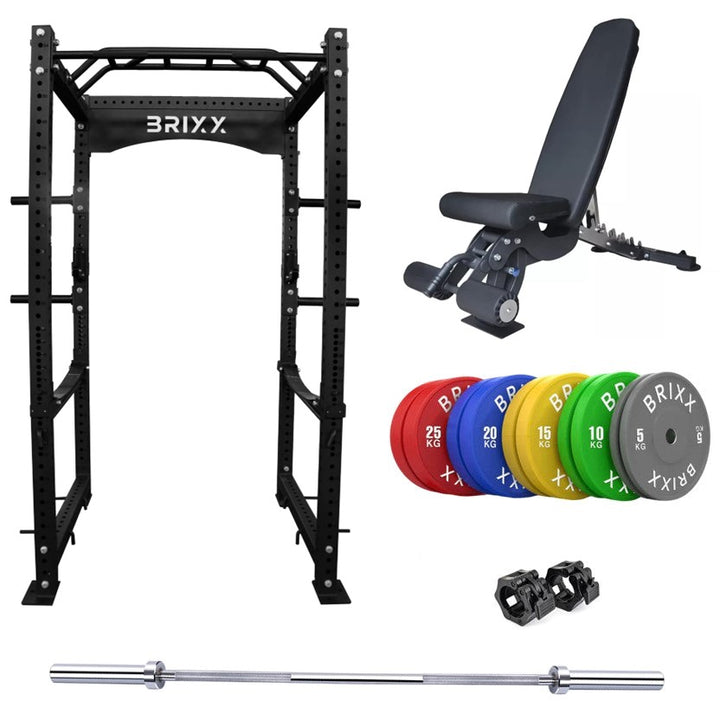 BRIXX Mammoth 2000 Power Rack, Bench, Plates & Barbell Package