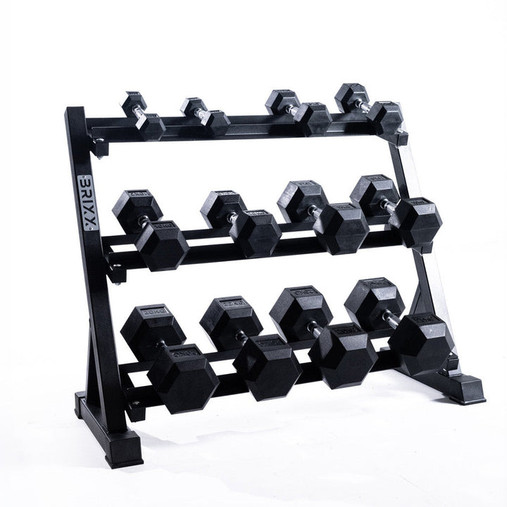 BRIXX 2.5kg - 25kg Hex Dumbbell & Rack Set | 6 Pairs - 155KG Package