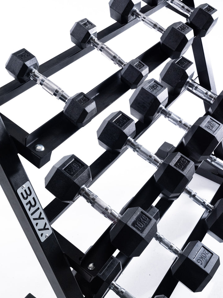 BRIXX 2.5kg - 25kg Hex Dumbbell & Rack Set | 6 Pairs - 155KG Package