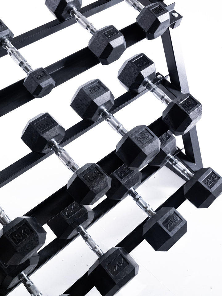 BRIXX 2.5kg - 25kg Hex Dumbbell & Rack Set | 6 Pairs - 155KG Package