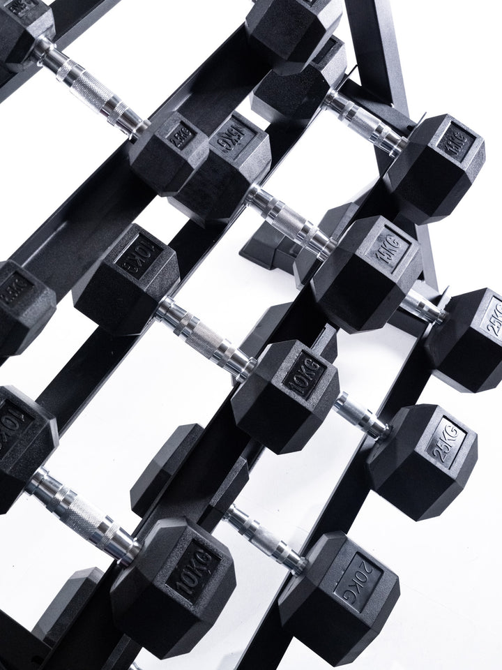 BRIXX 2.5kg - 25kg Hex Dumbbell & Rack Set | 6 Pairs - 155KG Package