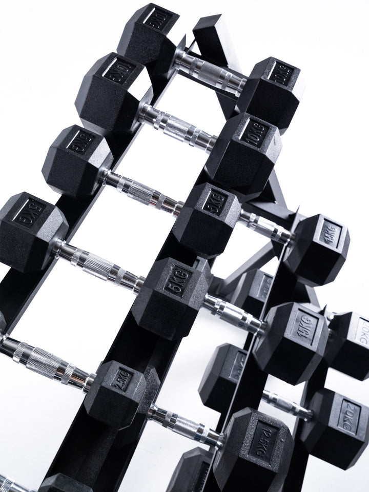 BRIXX 2.5kg - 20kg Hex Dumbbell & Rack Set | 8 Pairs - 180KG Package