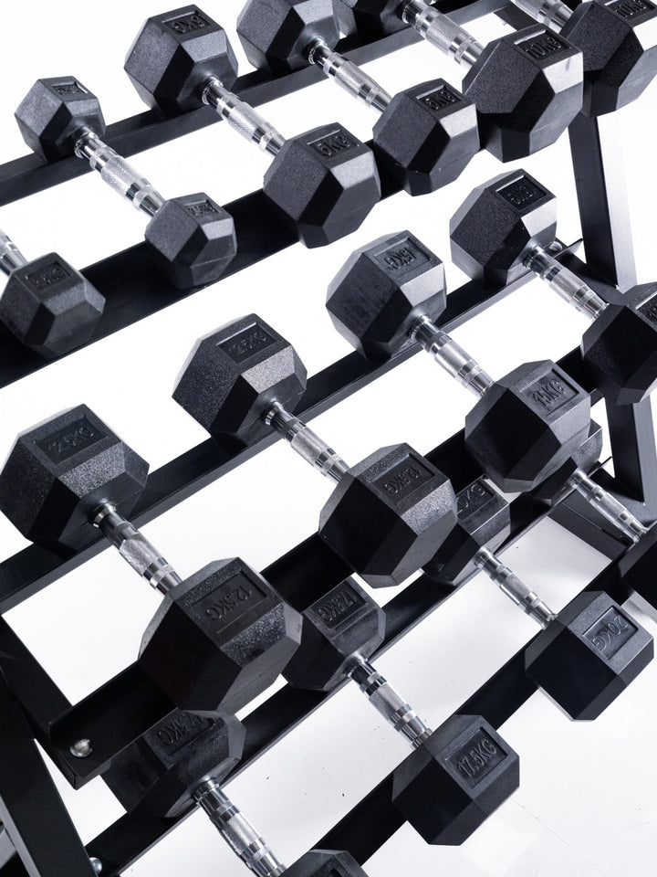 BRIXX 2.5kg - 20kg Hex Dumbbell & Rack Set | 8 Pairs - 180KG Package