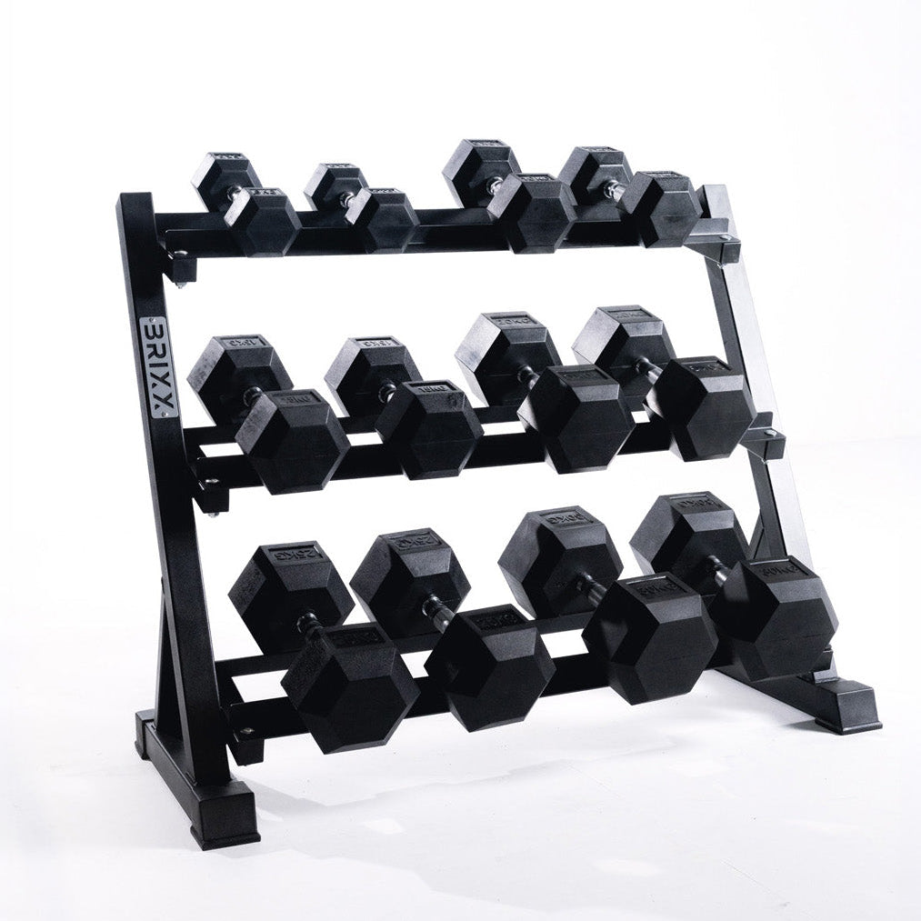Dunbell Set Rack BRIXX 5kg - 30kg Hex Dumbbell Set & Rack | 6 Pairs - 210kg Package ...