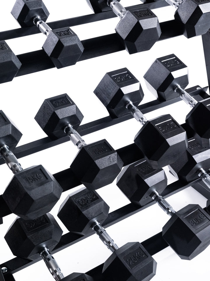 BRIXX 5kg - 30kg Hex Dumbbell Set & Rack | 6 Pairs - 210kg Package
