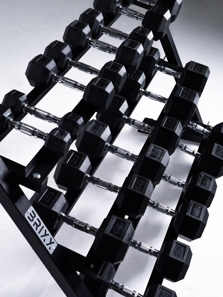 BRIXX 2.5kg - 25kg Hex Dumbbell & Rack Set | 10 Pairs - 275KG Package
