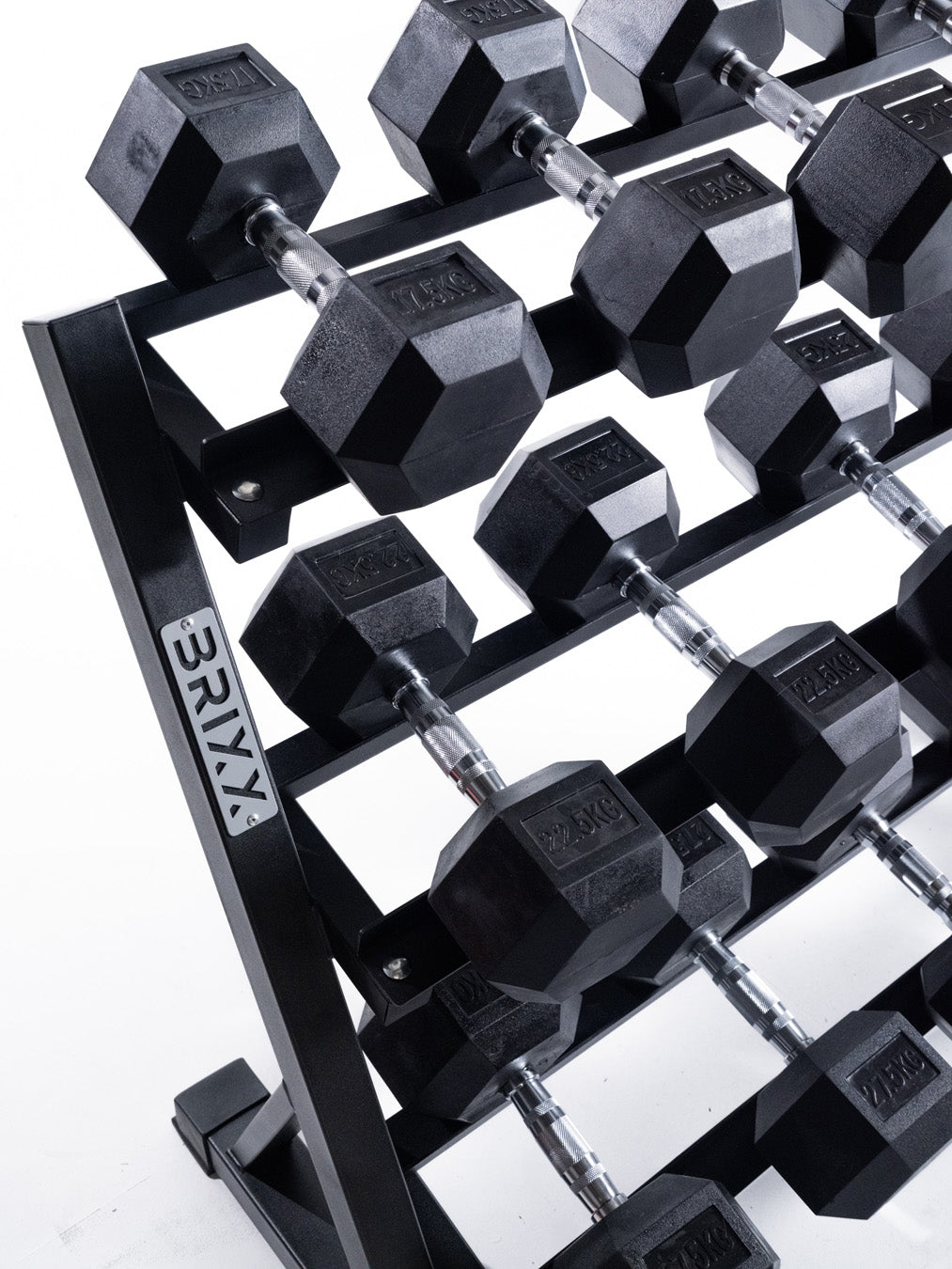 BRIXX 2.5kg - 30kg Hex Dumbbell & 2 Rack Set | 12 Pairs - 390KG Package