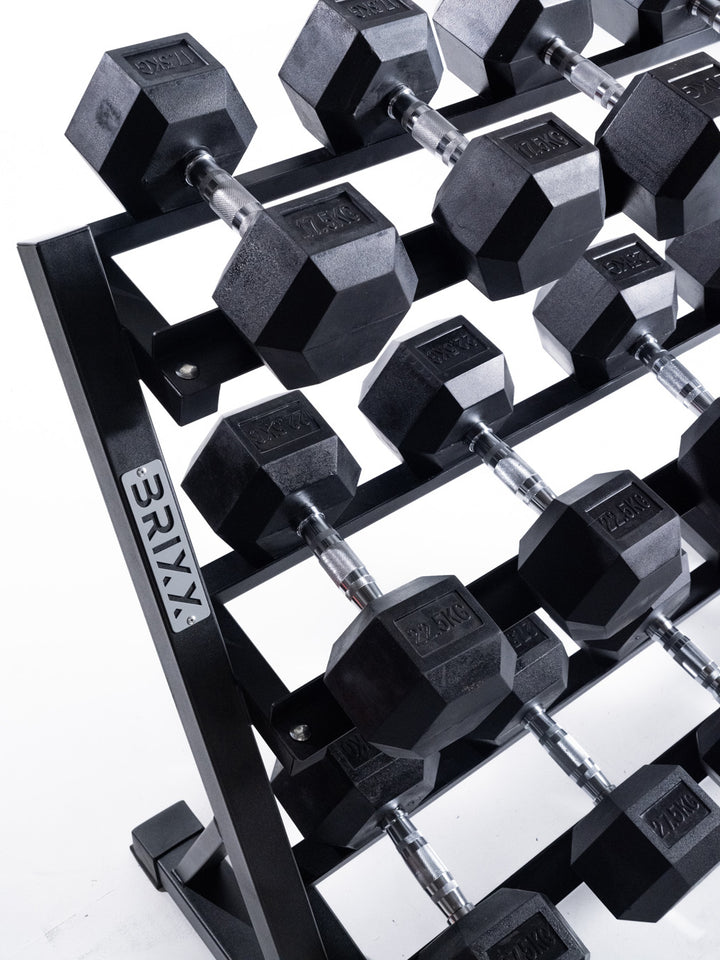BRIXX 2.5kg - 30kg Hex Dumbbell & 2 Rack Set | 12 Pairs - 390KG Package