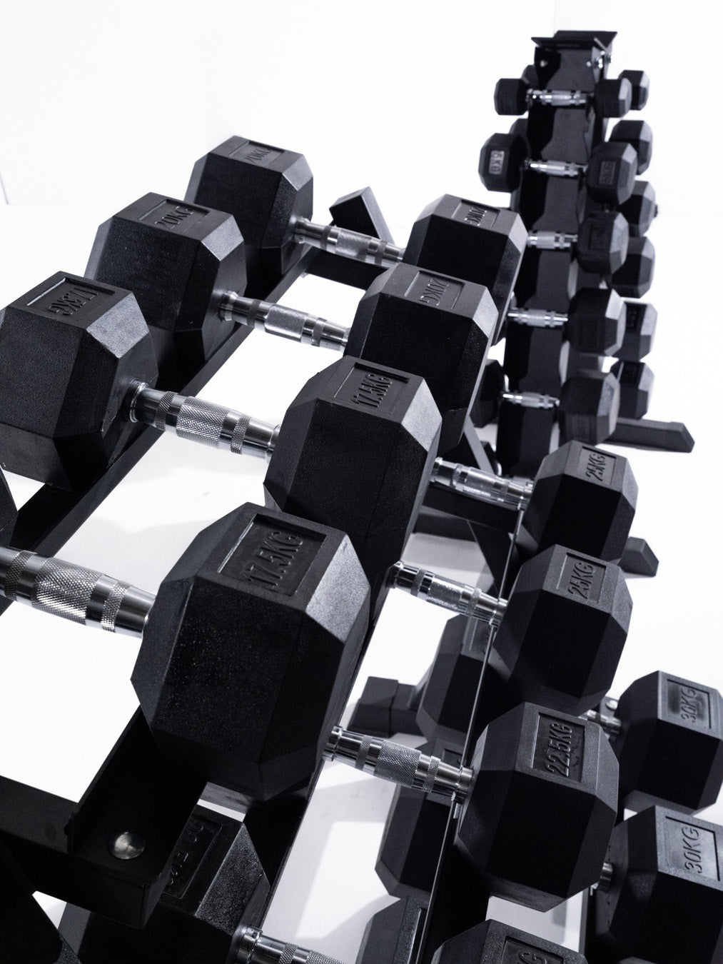 BRIXX 2.5kg - 30kg Hex Dumbbell & 2 Rack Set | 12 Pairs - 390KG Package