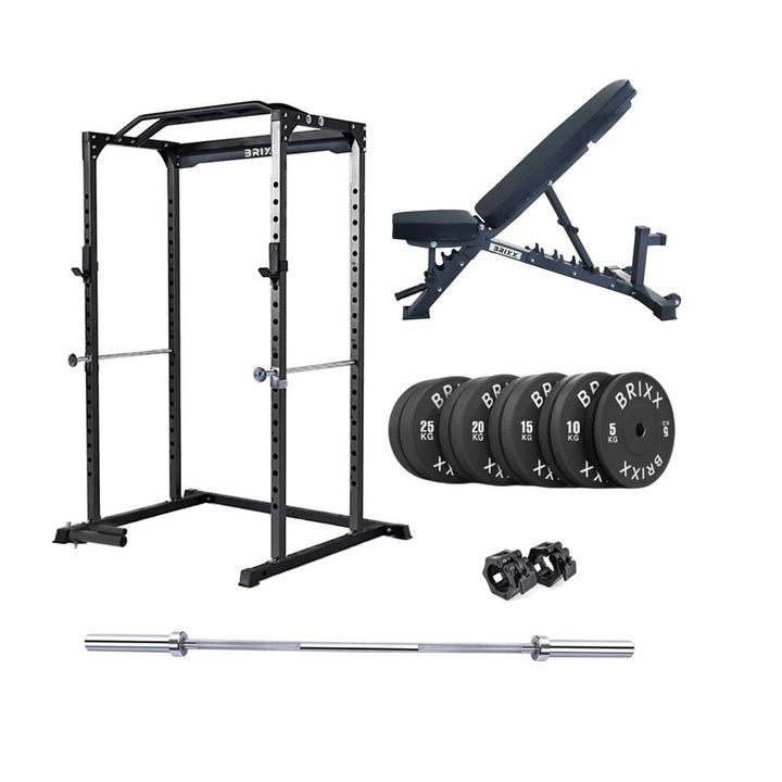 BRIXX Zeus 2000 Power Rack, Bench, Plates & Barbell Package