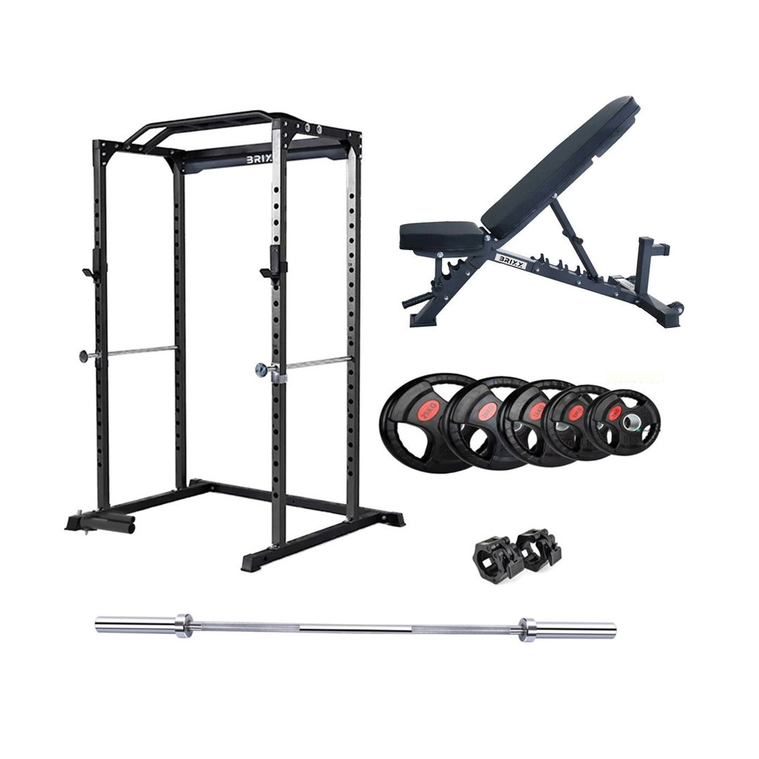 BRIXX Zeus 2000 Power Rack, Bench, Plates & Barbell Package