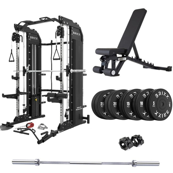 BRIXX 360 Multi-Gym, Bench, Plates & Barbell Package