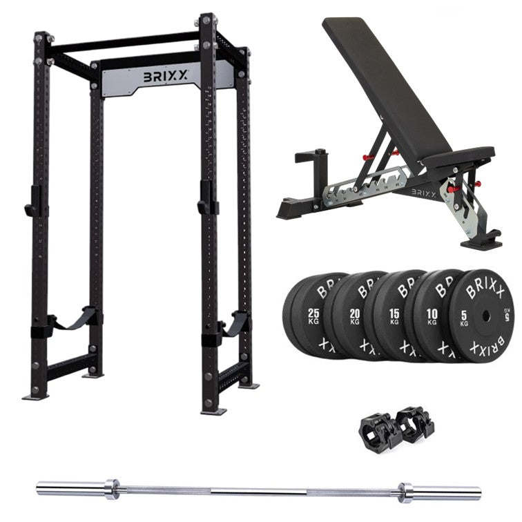 BRIXX Appolo Power Rack, Bench, Plates & Barbell Package
