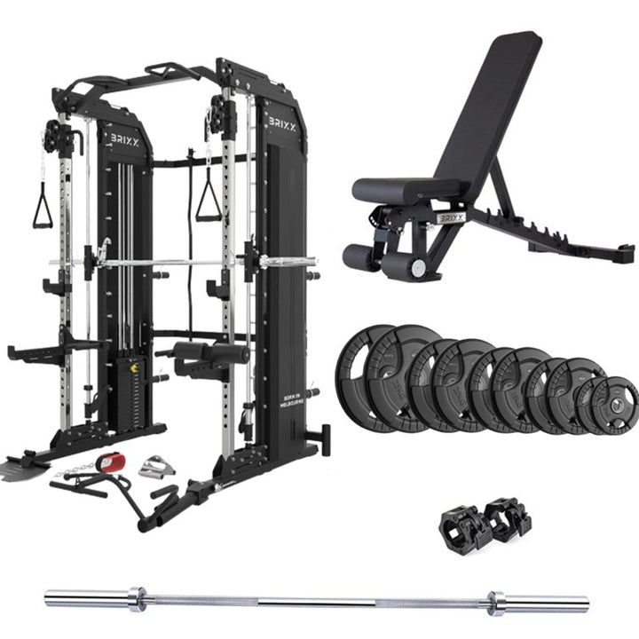 BRIXX 360 Multi-Gym, Bench, Plates & Barbell Package