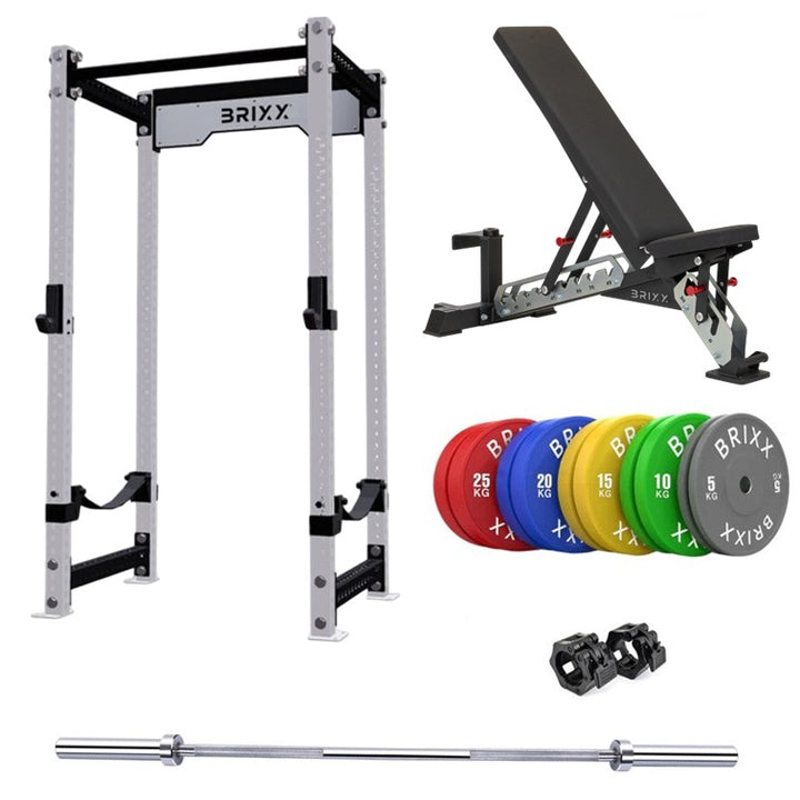 BRIXX Appolo Power Rack, Bench, Plates & Barbell Package