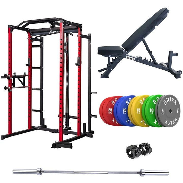BRIXX Zeus 5000 Power Rack, Bench, Plates & Barbell Package