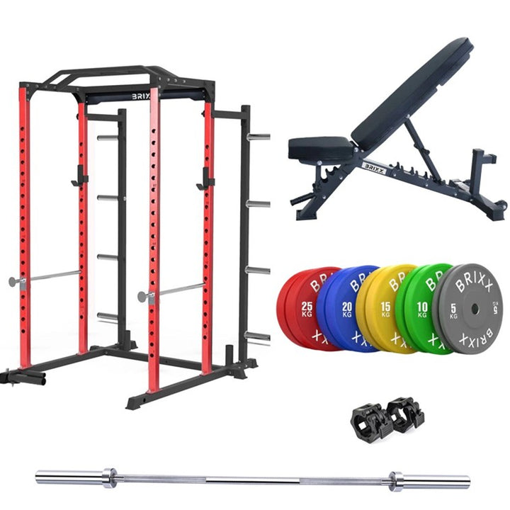 BRIXX Zeus 3000 Power Rack, Bench, Plates & Barbell Package