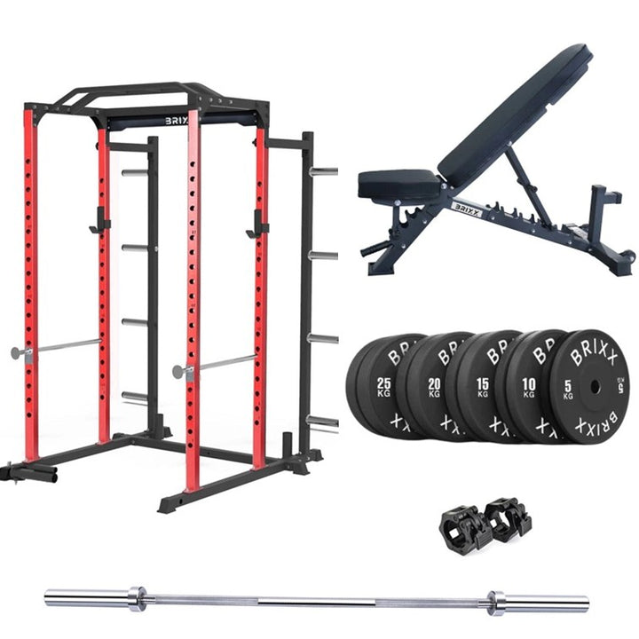 BRIXX Zeus 3000 Power Rack, Bench, Plates & Barbell Package