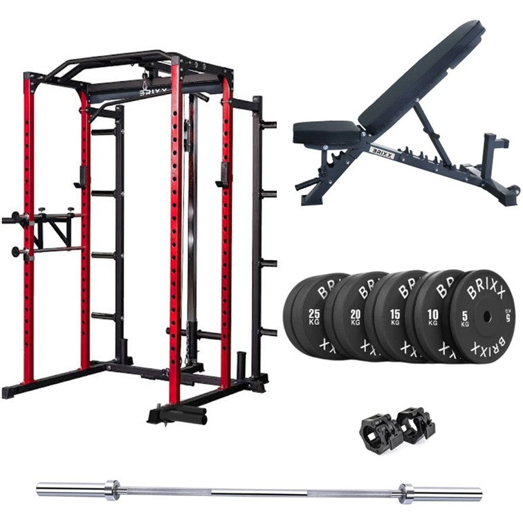 BRIXX Zeus 5000 Power Rack, Bench, Plates & Barbell Package
