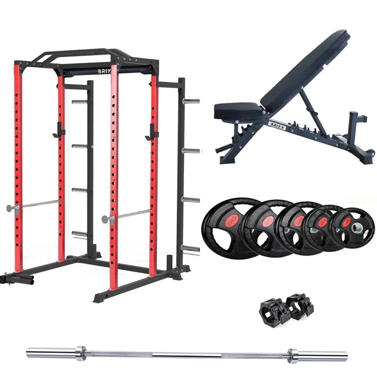 BRIXX Zeus 3000 Power Rack, Bench, Plates & Barbell Package