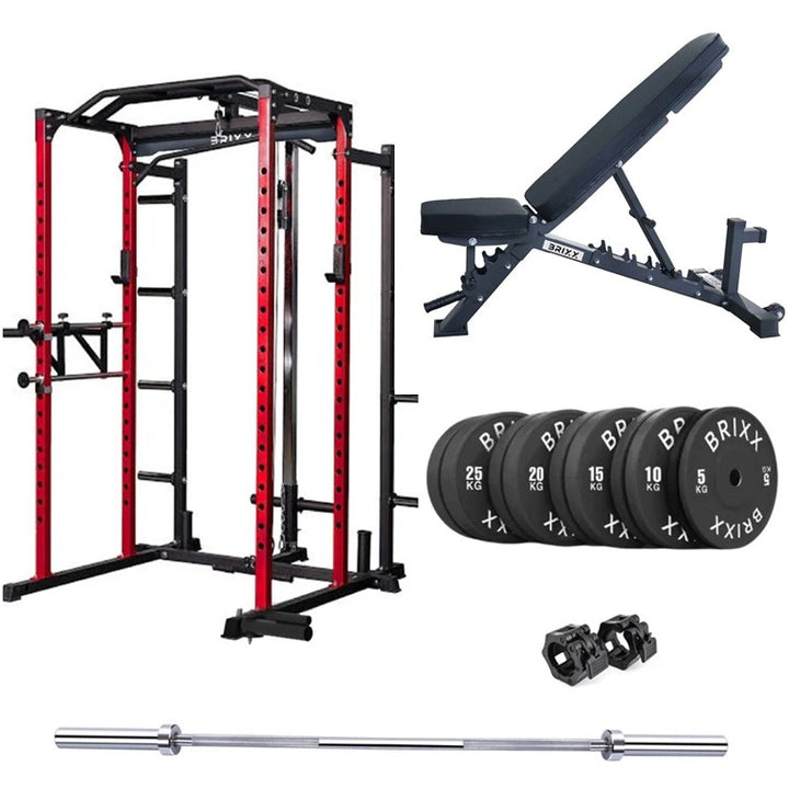 BRIXX Zeus 5000 Power Rack, Bench, Plates & Barbell Package