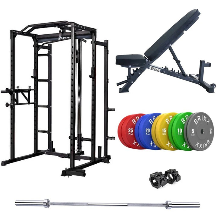 BRIXX Zeus 5000 Power Rack, Bench, Plates & Barbell Package