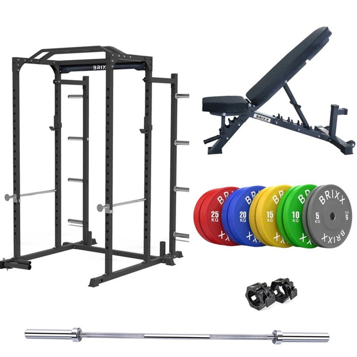 BRIXX Zeus 3000 Power Rack, Bench, Plates & Barbell Package