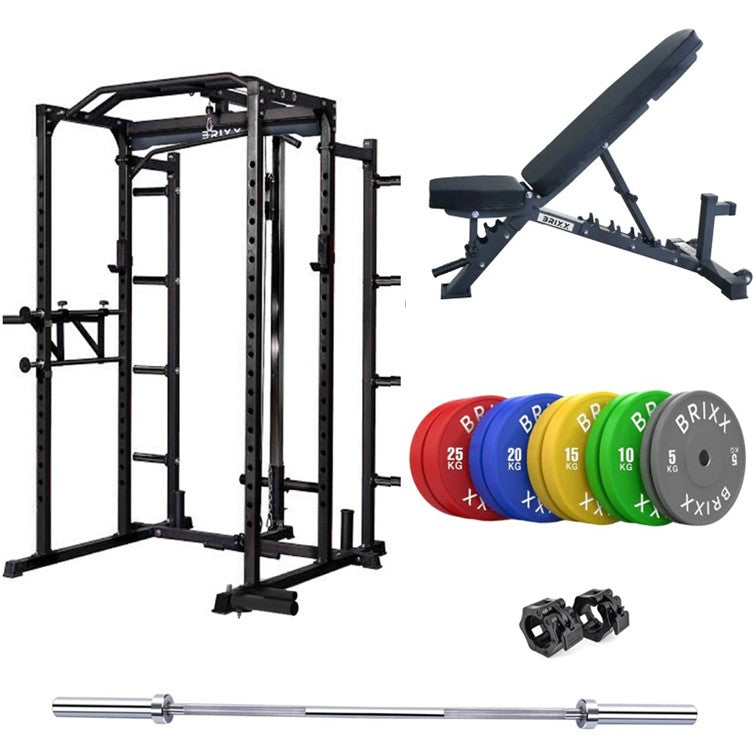 BRIXX Zeus 5000 Power Rack, Bench, Plates & Barbell Package