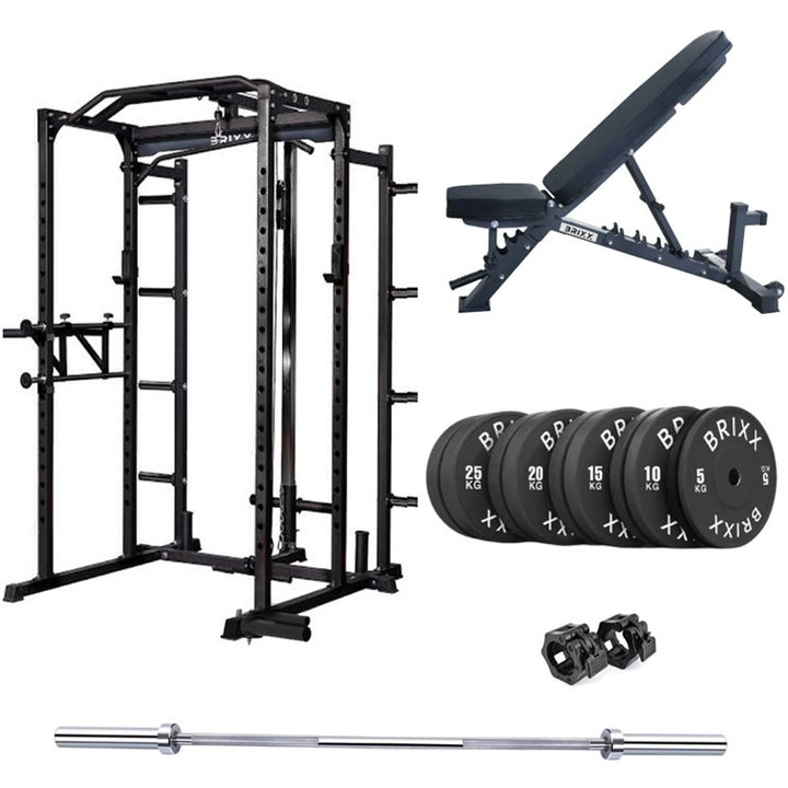 BRIXX Zeus 5000 Power Rack, Bench, Plates & Barbell Package