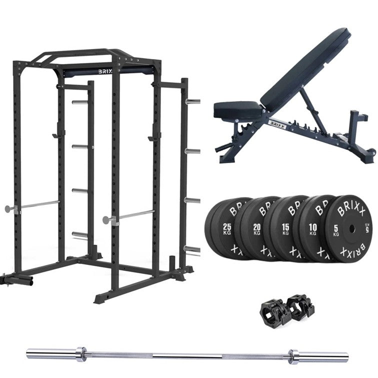 BRIXX Zeus 3000 Power Rack, Bench, Plates & Barbell Package