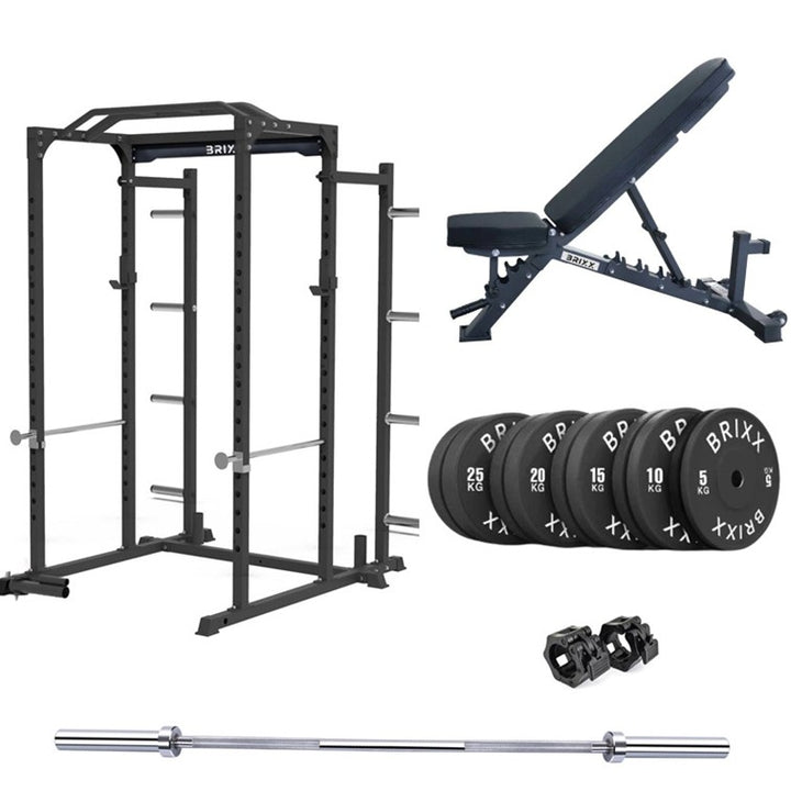 BRIXX Zeus 3000 Power Rack, Bench, Plates & Barbell Package