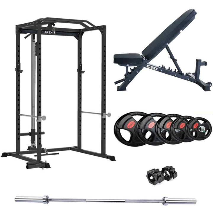 BRIXX Zeus 4000 Power Rack, Bench, Plates & Barbell Package
