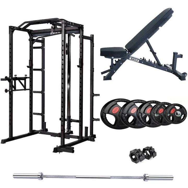 BRIXX Zeus 5000 Power Rack, Bench, Plates & Barbell Package