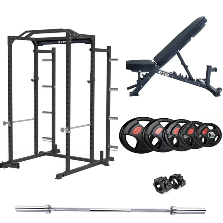 BRIXX Zeus 3000 Power Rack, Bench, Plates & Barbell Package