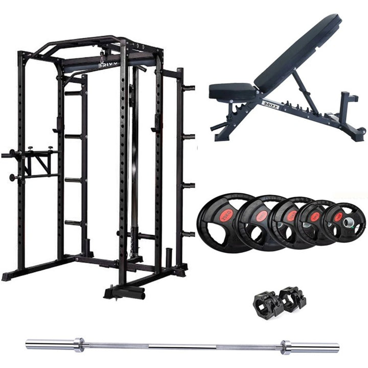 BRIXX Zeus 5000 Power Rack, Bench, Plates & Barbell Package