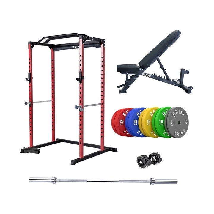 BRIXX Zeus 2000 Power Rack, Bench, Plates & Barbell Package