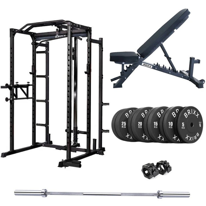 BRIXX Zeus 5000 Power Rack, Bench, Plates & Barbell Package