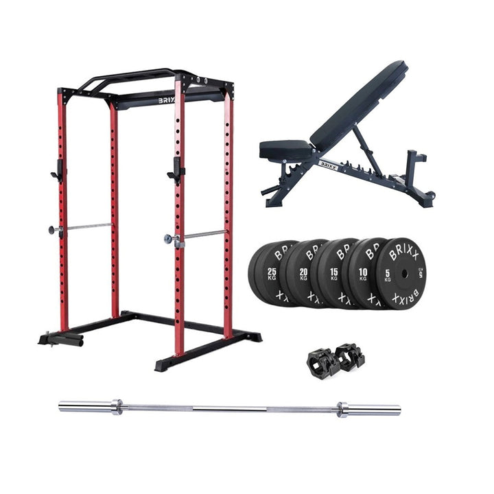 BRIXX Zeus 2000 Power Rack, Bench, Plates & Barbell Package