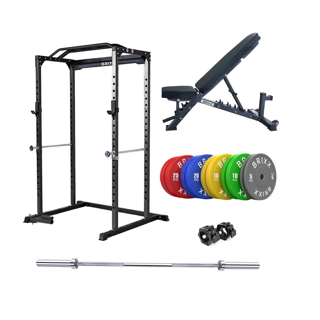 BRIXX Zeus 2000 Power Rack, Bench, Plates & Barbell Package